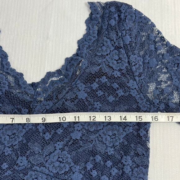 BOSTON PROPER Blue Lace Empire Waist Long Sleeve Top Size M Coquette Girly Glam - Picture 4 of 9